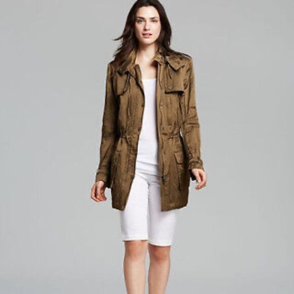 VINCE LUXE HOODED ANORAK PARKA FESTIVAL JACKET TRENCH DEEP GREEN KHAKI XS - Picture 1 of 7